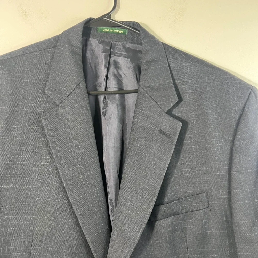 Lauren Ralph Lauren Windowpane Plaid Jacket Blazer‎ Navy Blue Wool Cashmere 48R